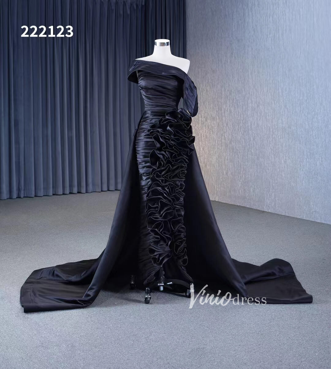 Vintage Mermaid Pageant Dress Ruffled Formal Dresses with Overskirt 222123-prom dresses 2025 -Viniodress-Black-Custom Size-
