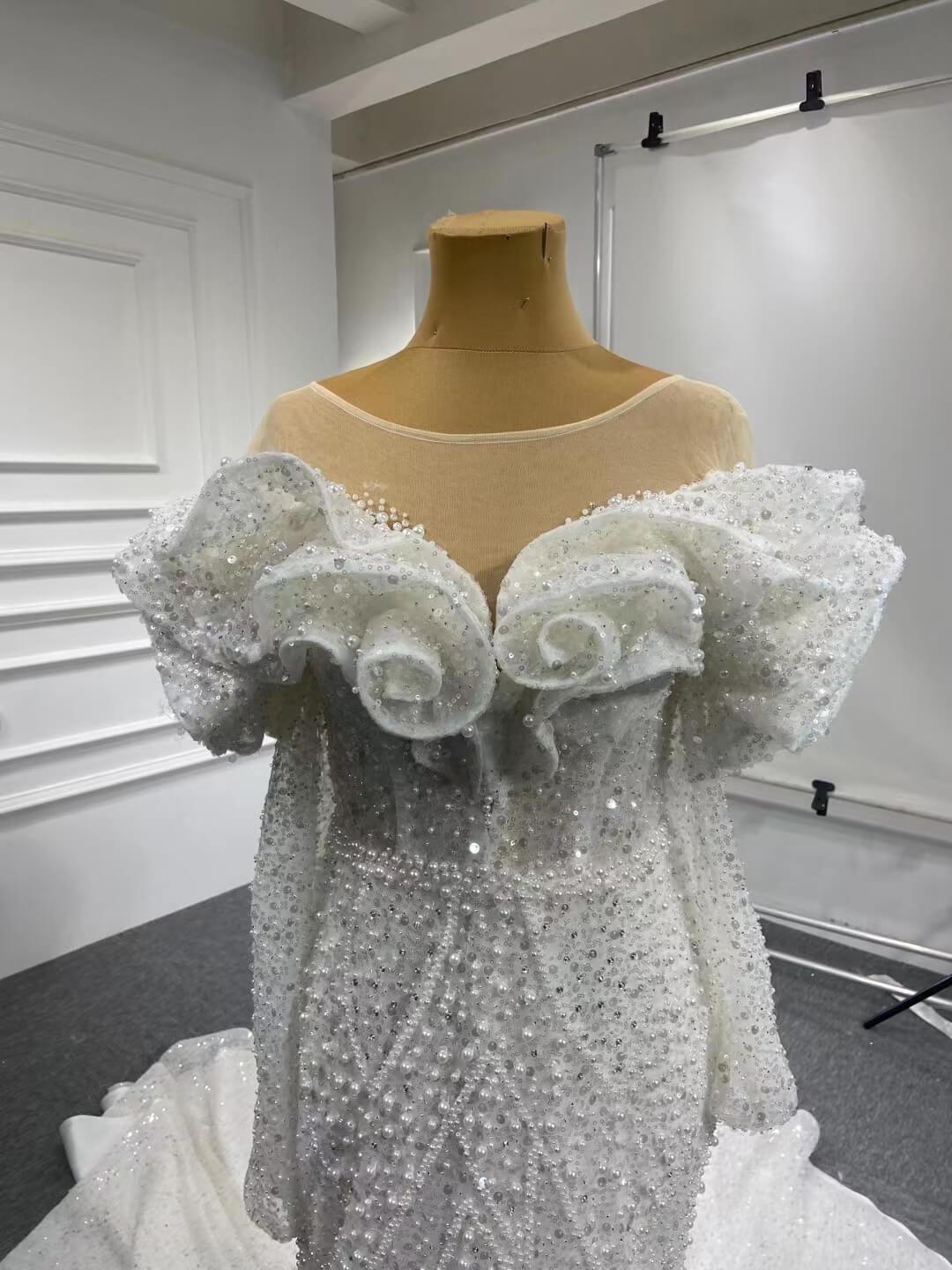 Vintage Mermaid Pearl Wedding Dresses with Sleeves 67280-wedding dresses 2025 -Viniodress-Ivory-Custom Size-