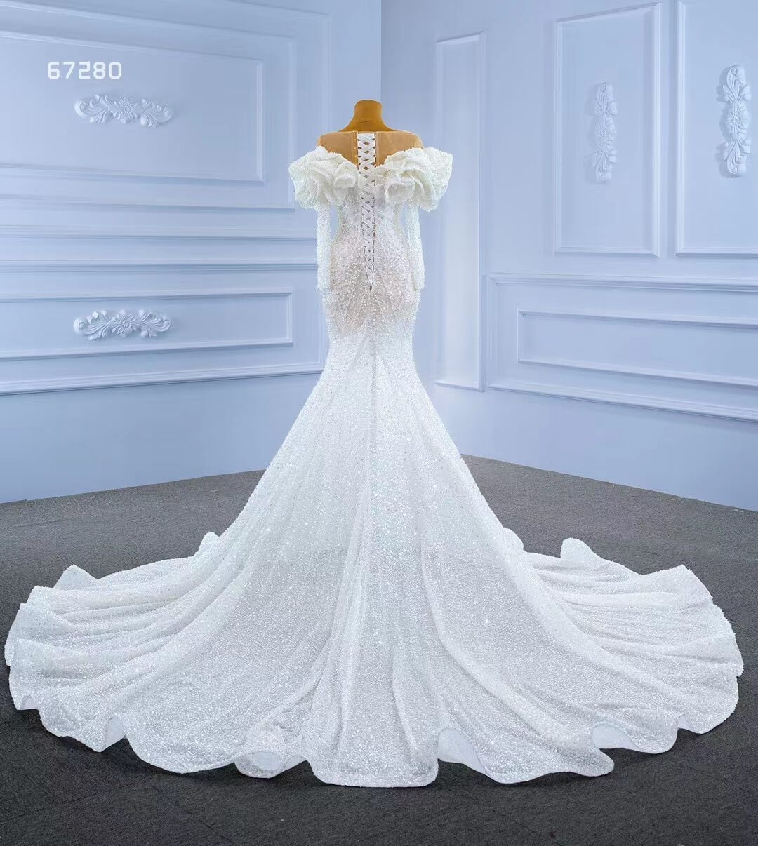 Vintage Mermaid Pearl Wedding Dresses with Sleeves 67280-wedding dresses 2025 -Viniodress-Ivory-Custom Size-