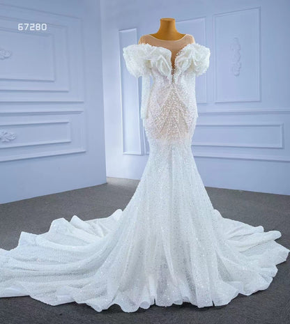 Vintage Mermaid Pearl Wedding Dresses with Sleeves 67280-wedding dresses 2025 -Viniodress-Ivory-Custom Size-