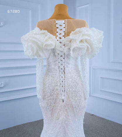 Vintage Mermaid Pearl Wedding Dresses with Sleeves 67280-wedding dresses 2025 -Viniodress-Ivory-Custom Size-