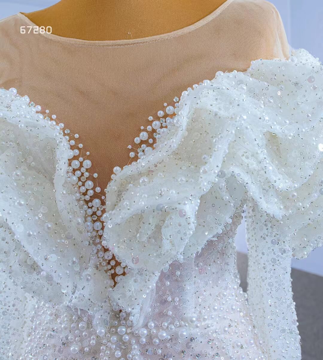 Vintage Mermaid Pearl Wedding Dresses with Sleeves 67280-wedding dresses 2025 -Viniodress-Ivory-Custom Size-