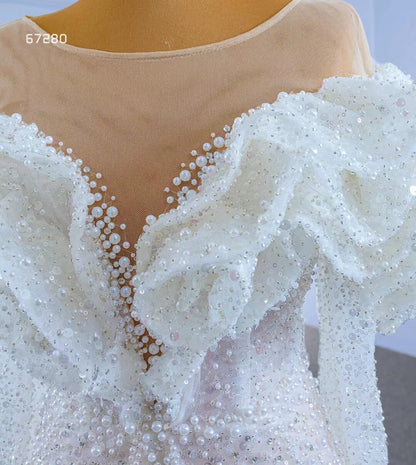 Vintage Mermaid Pearl Wedding Dresses with Sleeves 67280-wedding dresses 2025 -Viniodress-Ivory-Custom Size-