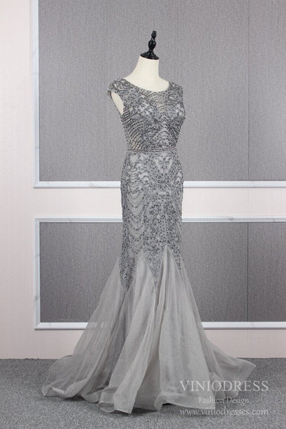 Vintage Mermaid Prom Dresses Beaded Formal Evening Dress FD2468-Evening Dresses 2025 -Viniodress-Dark Red-US 2-