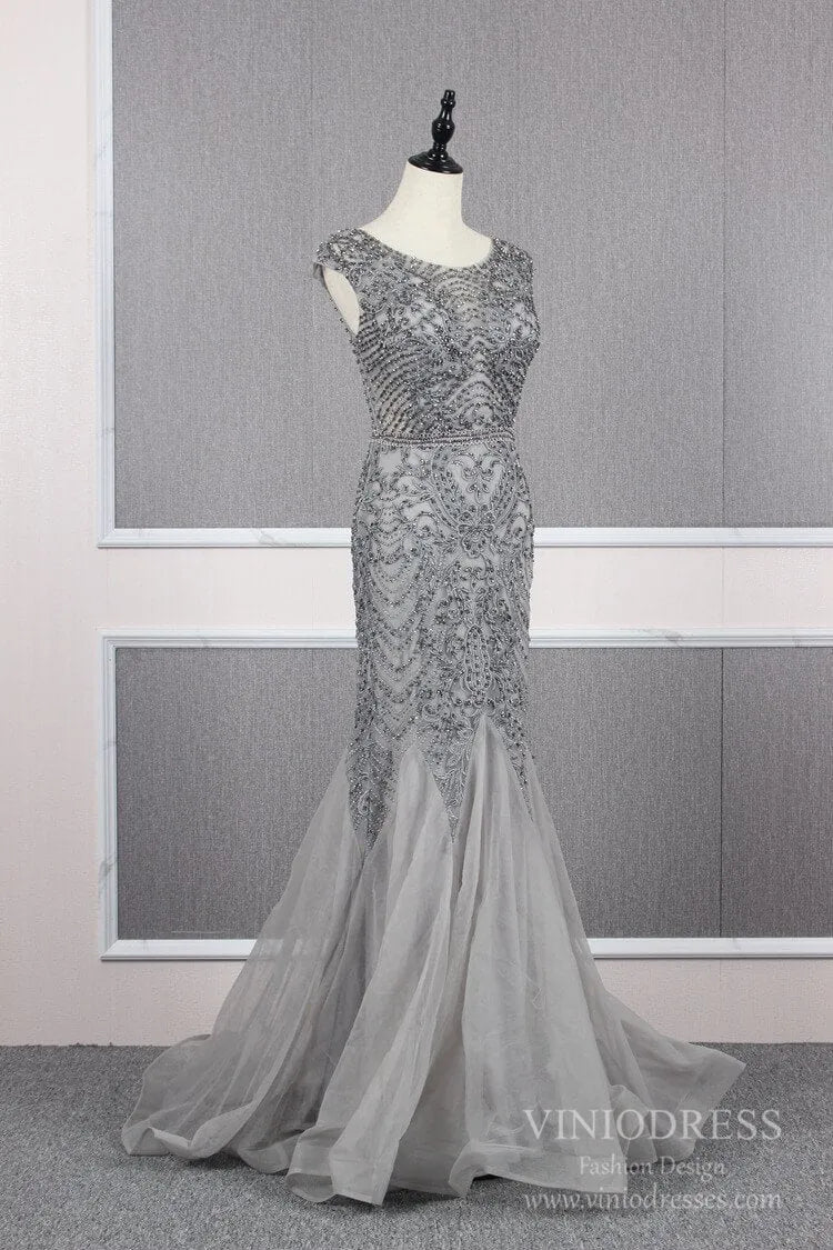 Vintage Mermaid Prom Dresses Beaded Formal Evening Dress FD2468-Evening Dresses 2025 -Viniodress-Dark Red-US 2-