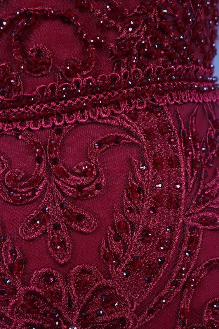 Vintage Mermaid Prom Dresses Beaded Formal Evening Dress FD2468-Evening Dresses 2025 -Viniodress-Dark Red-US 2-