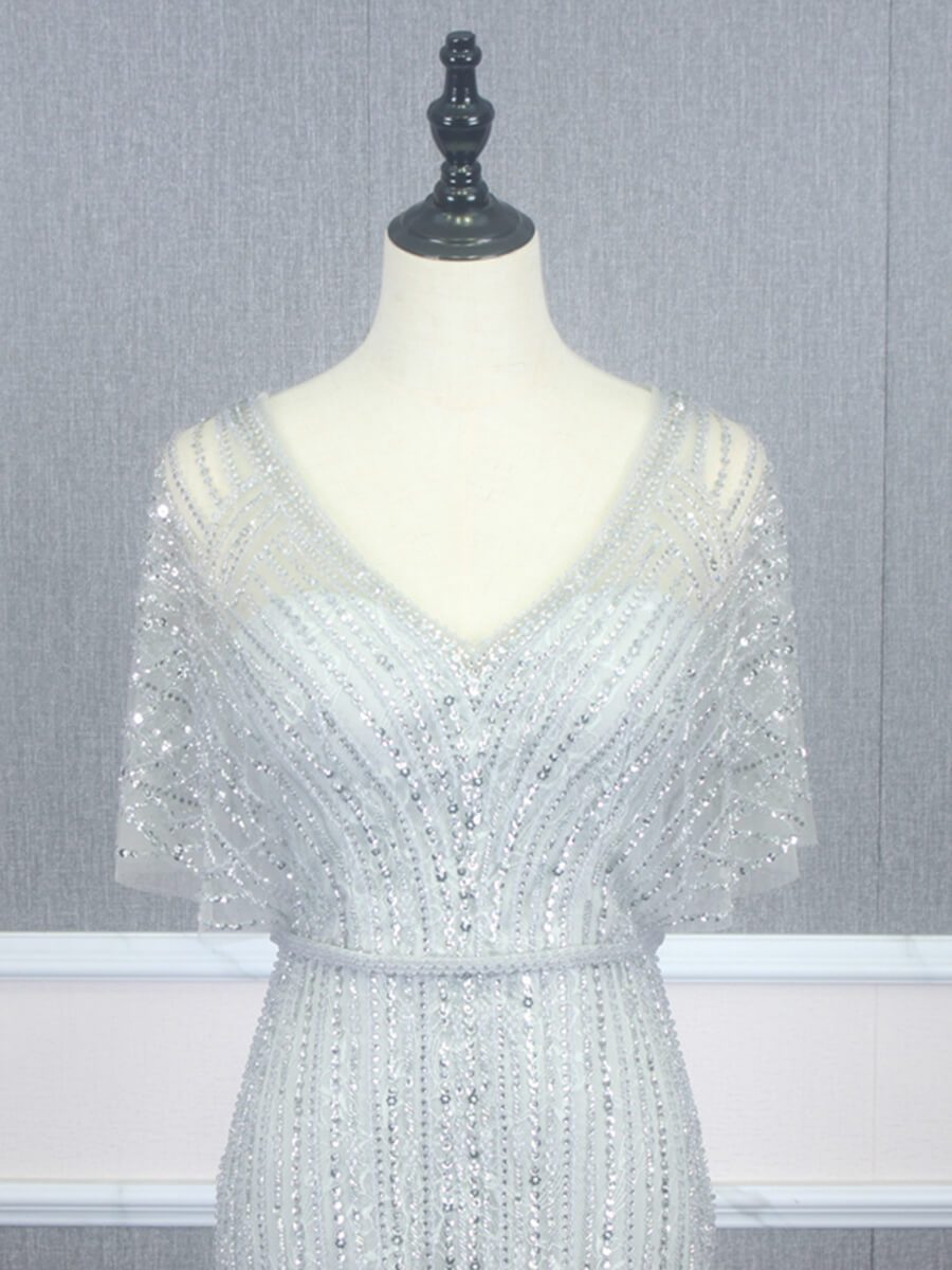 Vintage Mermaid Prom Dresses Beaded Long 20s Party Dress FD2470-Evening Dresses 2025 -Viniodress-Champagne-US 2-