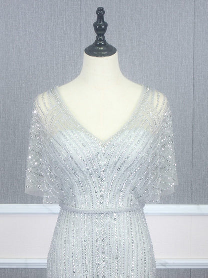 Vintage Mermaid Prom Dresses Beaded Long 20s Party Dress FD2470-Evening Dresses 2025 -Viniodress-Champagne-US 2-