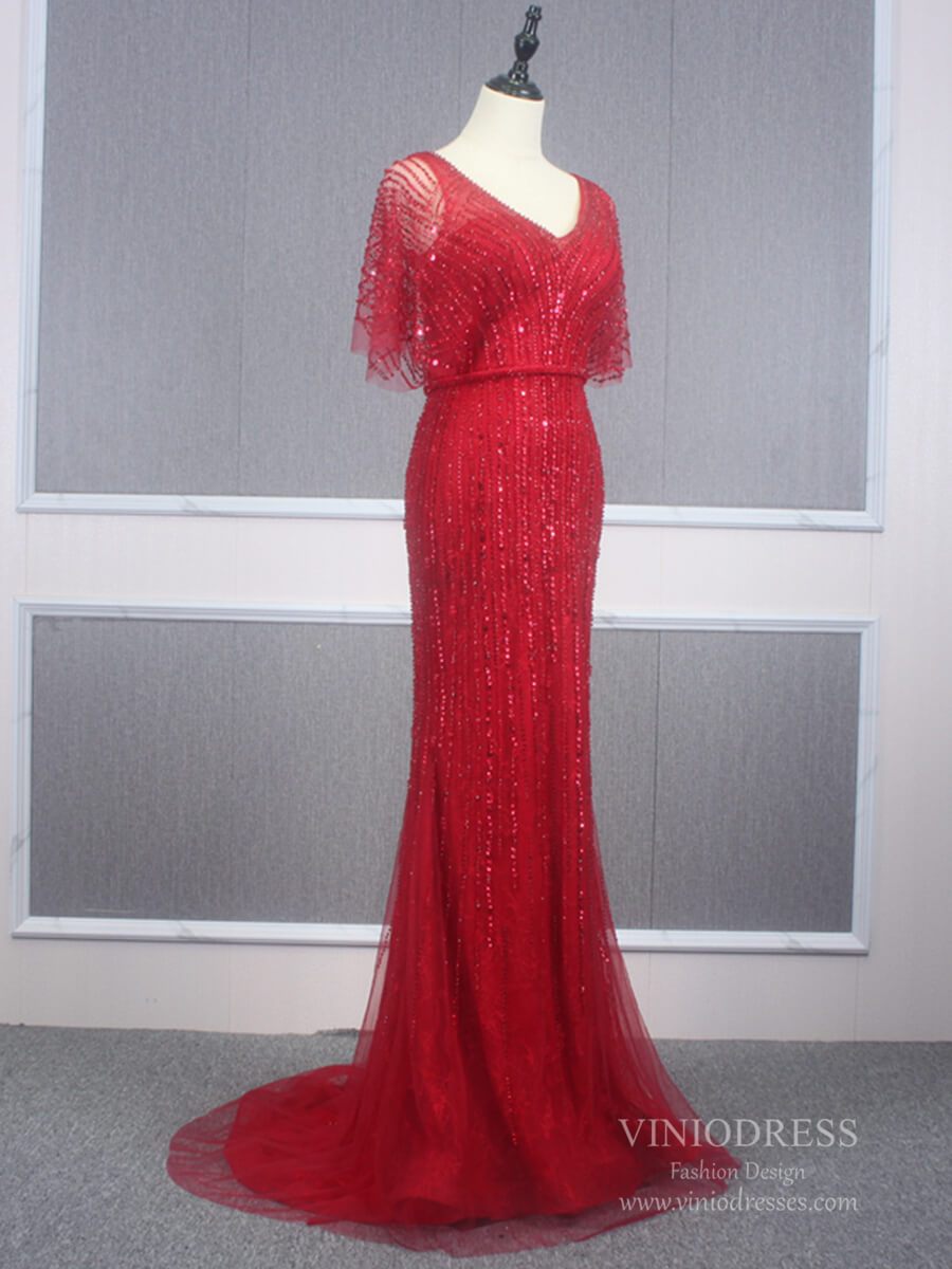 Vintage Mermaid Prom Dresses Beaded Long 20s Party Dress FD2470-Evening Dresses 2025 -Viniodress-Champagne-US 2-