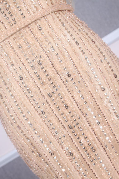 Vintage Mermaid Prom Dresses Beaded Long 20s Party Dress FD2470-Evening Dresses 2025 -Viniodress-Champagne-US 2-