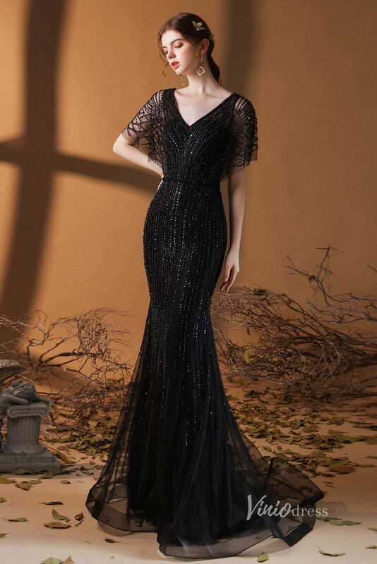 Vintage Mermaid Prom Dresses Beaded Long 20s Party Dress FD2470-Evening Dresses 2025 -Viniodress-Champagne-US 2-