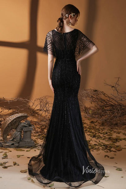 Vintage Mermaid Prom Dresses Beaded Long 20s Party Dress FD2470-Evening Dresses 2025 -Viniodress-Champagne-US 2-