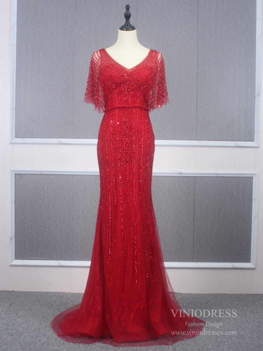 Vintage Mermaid Prom Dresses Beaded Long 20s Party Dress FD2470-Evening Dresses 2025 -Viniodress-Champagne-US 2-