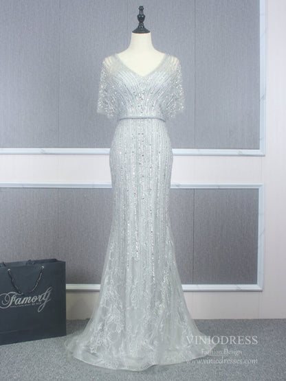 Vintage Mermaid Prom Dresses Beaded Long 20s Party Dress FD2470-Evening Dresses 2025 -Viniodress-Silver-US 2-