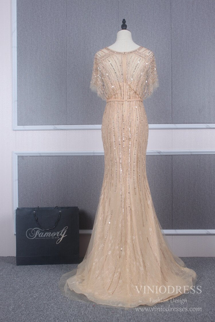 Prom Dress 2025 Vintage Mermaid Prom Dresses Beaded Long 20s Party Dress FD2470-unique prom dresses-Champagne-US 2-Viniodress