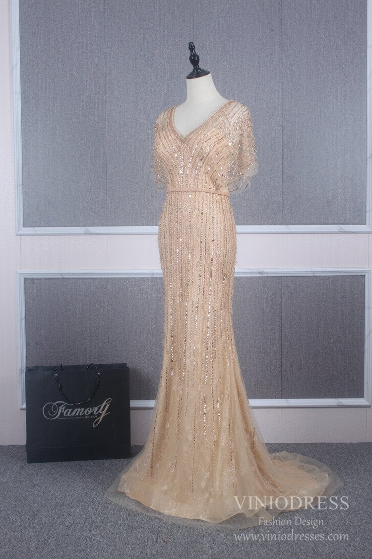 Prom Dress 2025 Vintage Mermaid Prom Dresses Beaded Long 20s Party Dress FD2470-unique prom dresses-Champagne-US 2-Viniodress