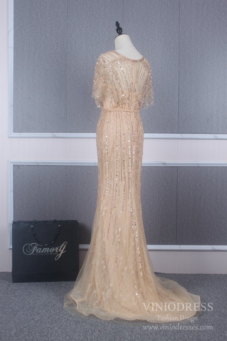 Prom Dress 2025 Vintage Mermaid Prom Dresses Beaded Long 20s Party Dress FD2470-unique prom dresses-Champagne-US 2-Viniodress