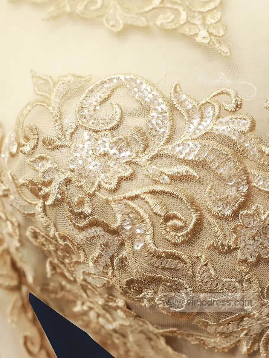 Vintage Mermaid Prom Dresses with Sleeves Lace Pageant Dress FD1388 viniodress-prom dresses 2025 -Viniodress-Gold-Custom Size-