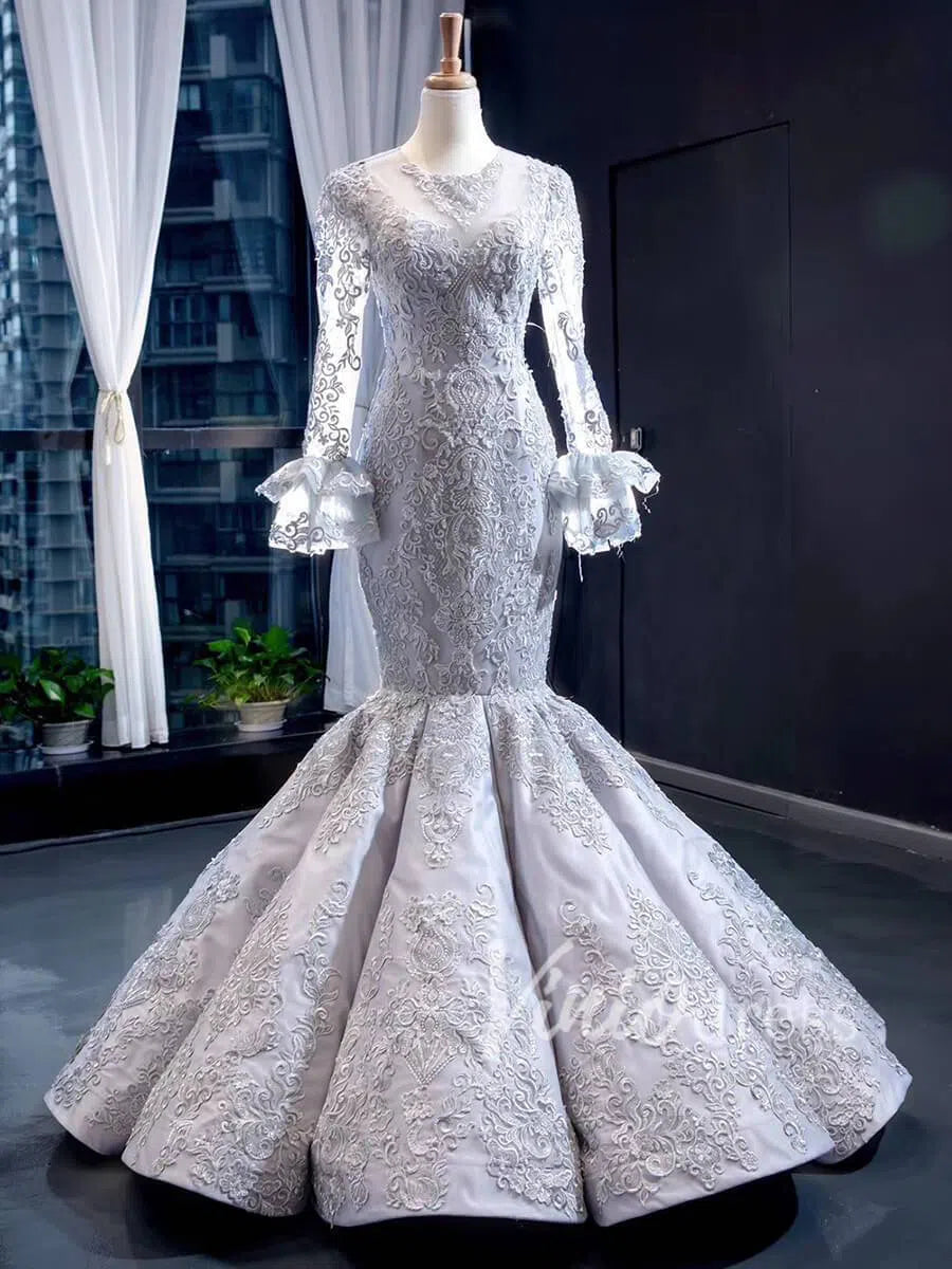 Vintage Mermaid Prom Dresses with Sleeves Lace Pageant Dress FD1388 viniodress-prom dresses 2025 -Viniodress-Gold-Custom Size-