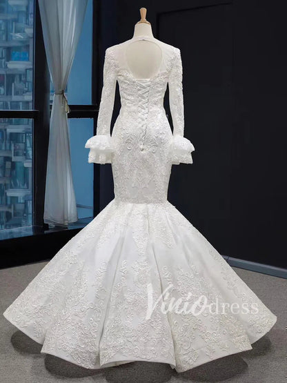 Vintage Mermaid Prom Dresses with Sleeves Lace Pageant Dress FD1388 viniodress-prom dresses 2025 -Viniodress-Gold-Custom Size-