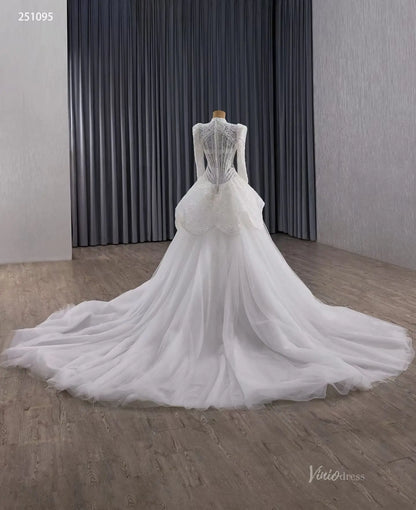 Vintage Modest Lace Wedding Dress with Long Sleeves, Tulle Overskirt & Basque Waist 251095-wedding dresses 2026-Viniodress-Ivory-Custom Size-