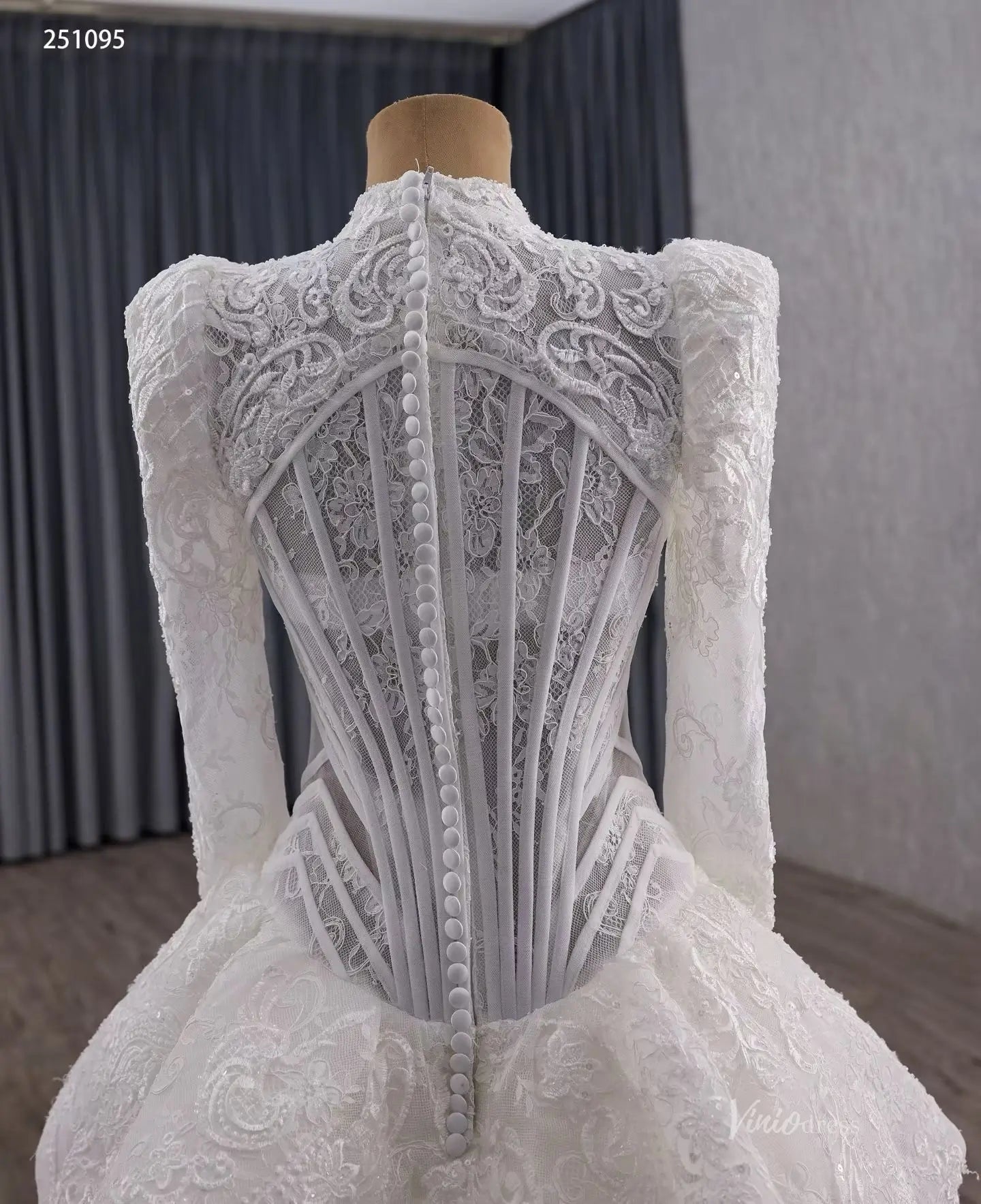 Vintage Modest Lace Wedding Dress with Long Sleeves, Tulle Overskirt & Basque Waist 251095-wedding dresses 2026-Viniodress-Ivory-Custom Size-