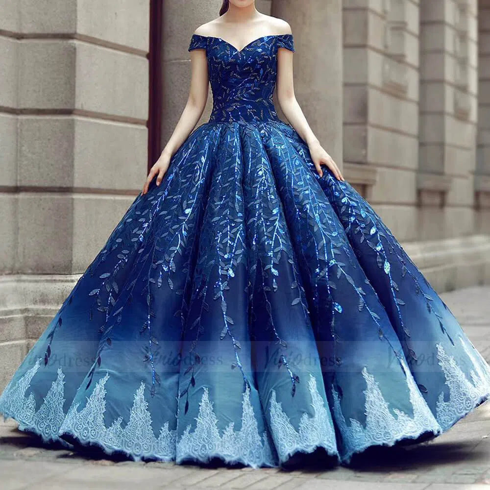 Vintage Navy Blue Quinceañera Dress Sparkling Lace Ball Gowns 66557 viniodress-prom dresses 2025 -Viniodress-Blue-Custom Size-
