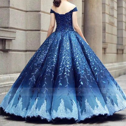 Vintage Navy Blue Quinceañera Dress Sparkling Lace Ball Gowns 66557 viniodress-prom dresses 2025 -Viniodress-Blue-Custom Size-