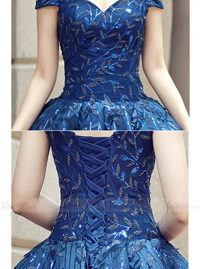 Vintage Navy Blue Quinceañera Dress Sparkling Lace Ball Gowns 66557 viniodress-prom dresses 2025 -Viniodress-Blue-Custom Size-