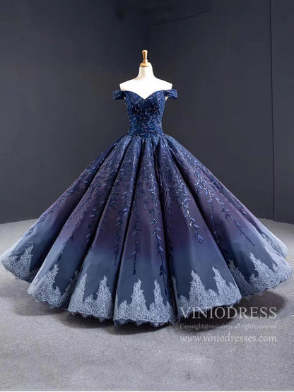 Vintage Navy Blue Quinceañera Dress Sparkling Lace Ball Gowns 66557 viniodress-prom dresses 2025 -Viniodress-Blue-Custom Size-