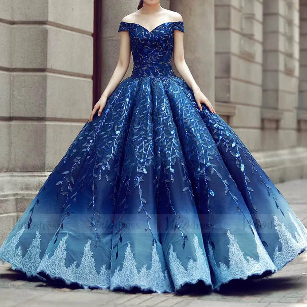 Vintage Navy Blue Quinceañera Dress Sparkling Lace Ball Gowns 66557 viniodress-prom dresses-Viniodress-Viniodress