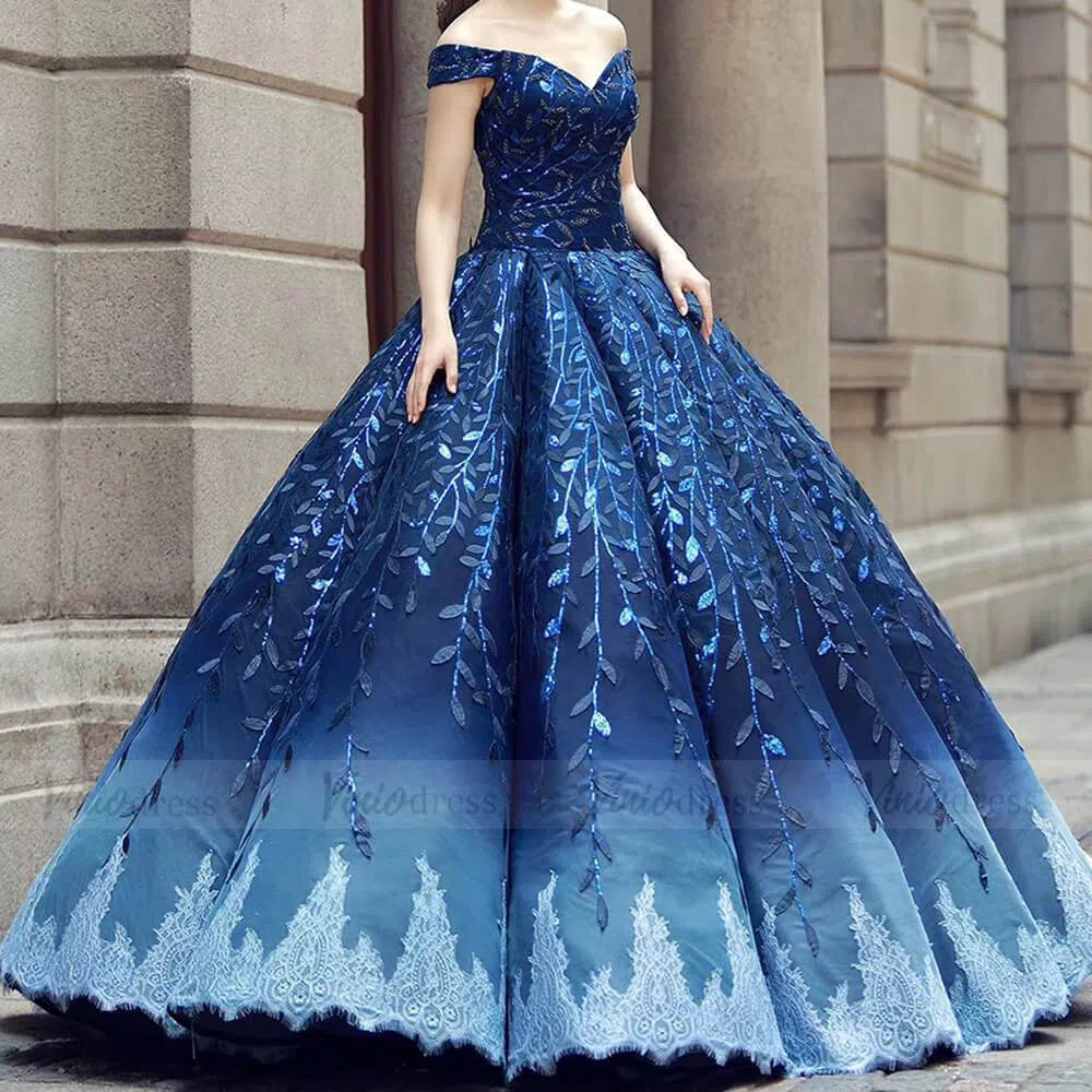 Vintage Navy Blue Quinceañera Dress Sparkling Lace Ball Gowns 66557 viniodress-prom dresses-Viniodress-Viniodress