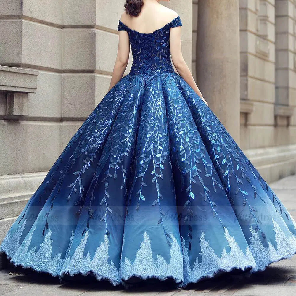 Vintage Navy Blue Quinceañera Dress Sparkling Lace Ball Gowns 66557 viniodress-prom dresses-Viniodress-Viniodress