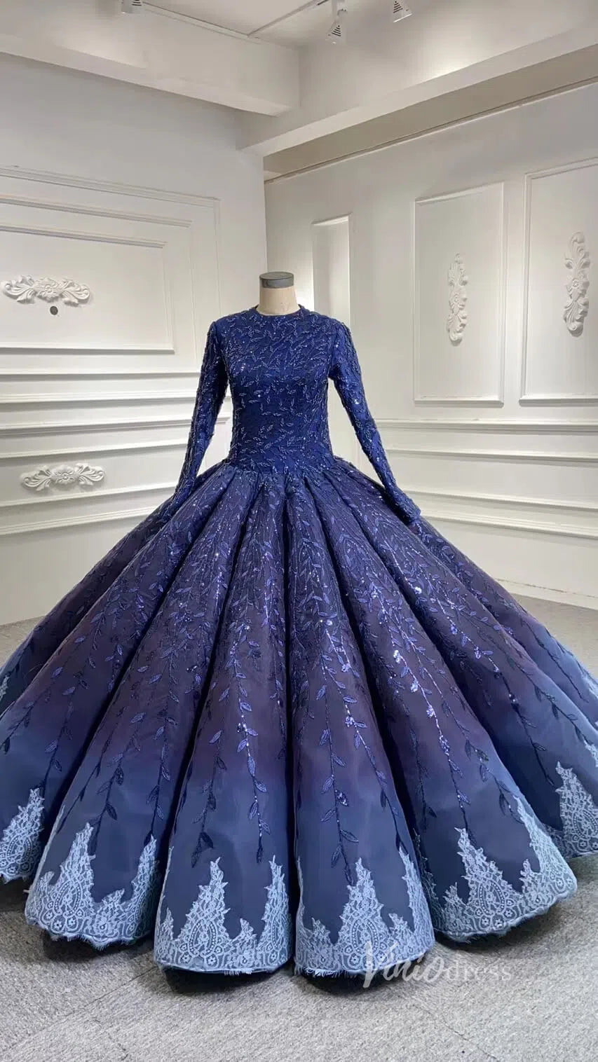 Vintage Navy Blue Quinceañera Dress Sparkling Lace Ball Gowns 66557 viniodress-prom dresses-Viniodress-Viniodress