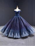 Vintage Navy Blue Quinceañera Dress Sparkling Lace Ball Gowns 66557 viniodress