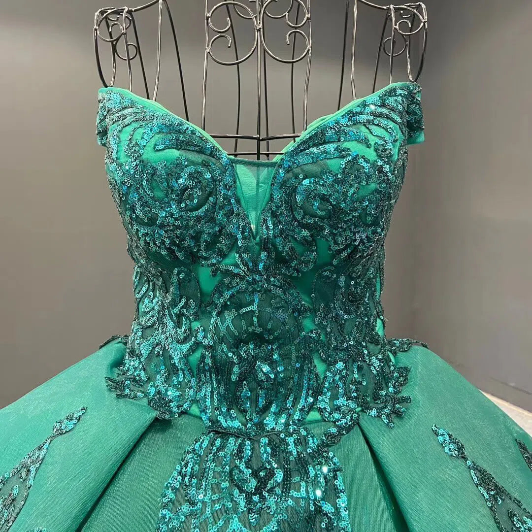 Vintage Off the Shoulder Quinceanera Dresses Gold Sequin Prom Dress 67024 viniodress-Quinceanera Dresses 2025 -Viniodress-Gold-Custom Size-