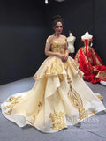 Vintage Off the Shoulder Quinceanera Dresses Gold Sequin Prom Dress 67024 viniodress-Quinceanera Dresses-Viniodress-Viniodress