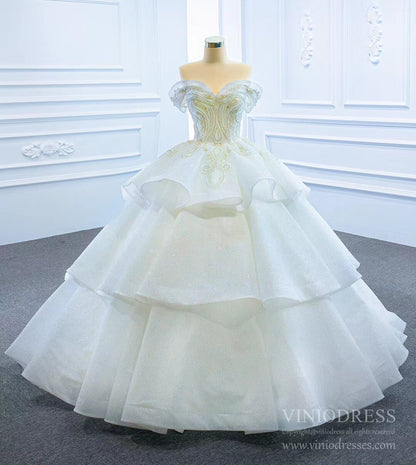 Vintage Off the Shoulder Tiered Ball Gown Wedding Dresses VW1799-wedding dresses 2025 -Viniodress-As Picture-Custom Size-