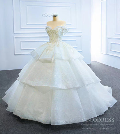 Vintage Off the Shoulder Tiered Ball Gown Wedding Dresses VW1799-wedding dresses 2025 -Viniodress-As Picture-Custom Size-