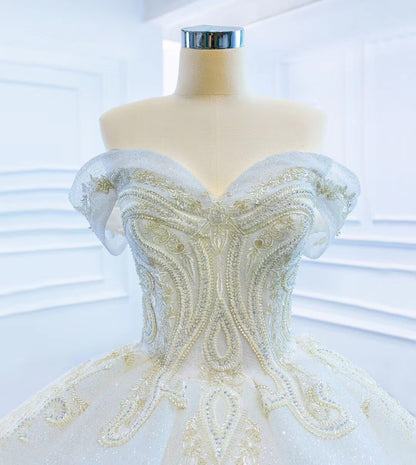 Vintage Off the Shoulder Tiered Ball Gown Wedding Dresses VW1799-wedding dresses 2025 -Viniodress-As Picture-Custom Size-