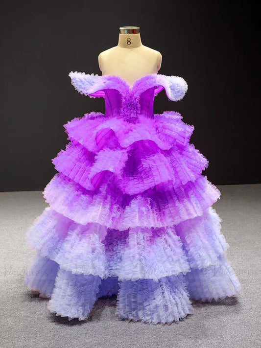 Vintage Ombre Princess Ball Gowns for Kids FD1600C viniodress-Pageant Dresses for Kids 2025 -Viniodress-Purple-Custom Size-