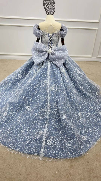 Vintage Pageant Gowns for Kids Cinderella Dress 51005-Pageant Dresses for Kids 2025 -Viniodress-Dusty Blue-Custom Size-