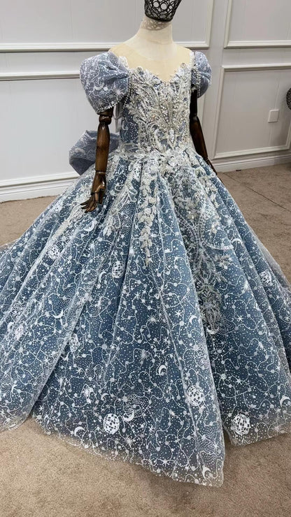 Vintage Pageant Gowns for Kids Cinderella Dress 51005-Pageant Dresses for Kids 2025 -Viniodress-Dusty Blue-Custom Size-