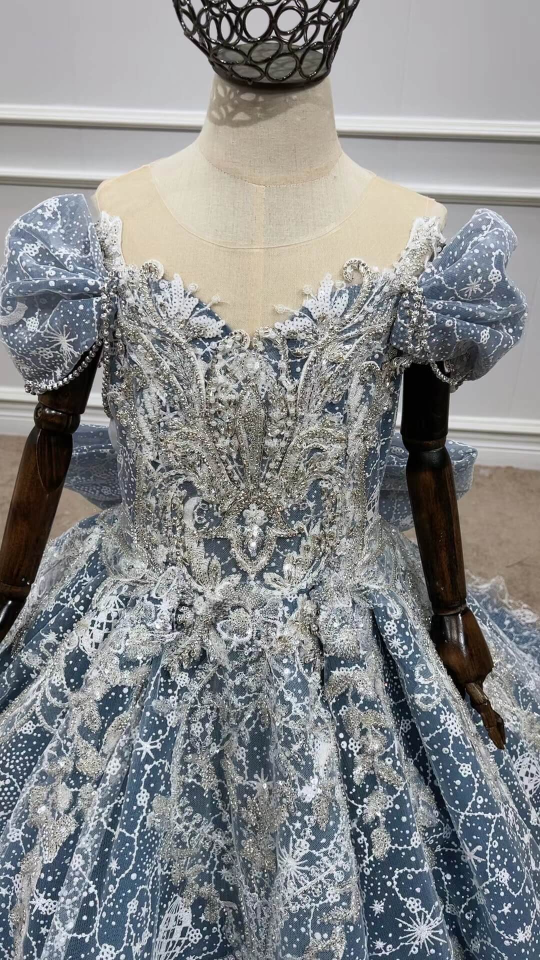 Vintage Pageant Gowns for Kids Cinderella Dress 51005-Pageant Dresses for Kids 2025 -Viniodress-Dusty Blue-Custom Size-
