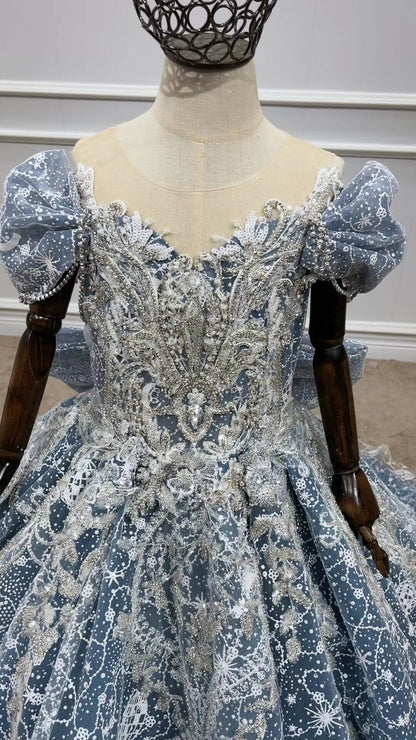 Vintage Pageant Gowns for Kids Cinderella Dress 51005-Pageant Dresses for Kids 2025 -Viniodress-Dusty Blue-Custom Size-