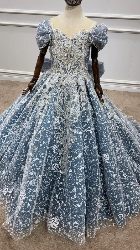 Vintage Pageant Gowns for Kids Cinderella Dress 51005-Pageant Dresses for Kids 2025 -Viniodress-Dusty Blue-Custom Size-
