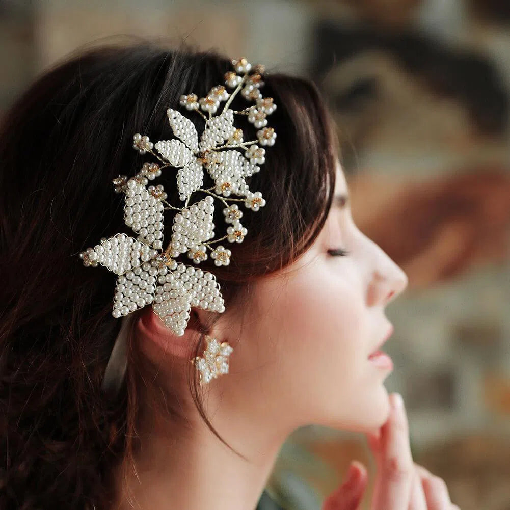 Vintage Pearl Blossom Headband AC1060-Headpieces-Viniodress-Gold-Viniodress