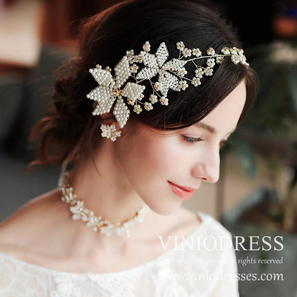 Vintage Pearl Blossom Headband AC1060-Headpieces-Viniodress-Gold-Viniodress