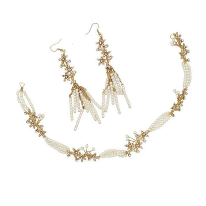 Vintage Pearl Drop Eearrings and Headband Set AC1101-Headpieces 2025 -Viniodress-Headband&Earrings-