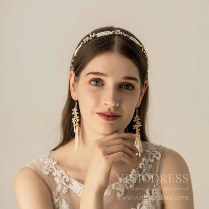 Vintage Pearl Drop Eearrings and Headband Set AC1101-Headpieces 2025 -Viniodress-Headband&Earrings-